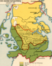 Situation 1851, yellow Danish, green German (language at schools, in churches and courts)